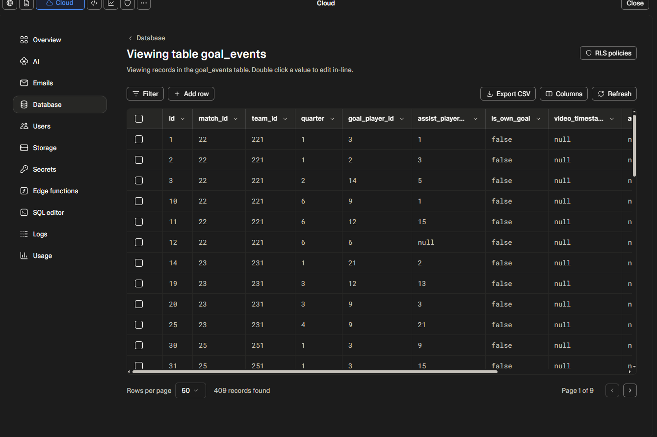 Supabase goal_events 테이블